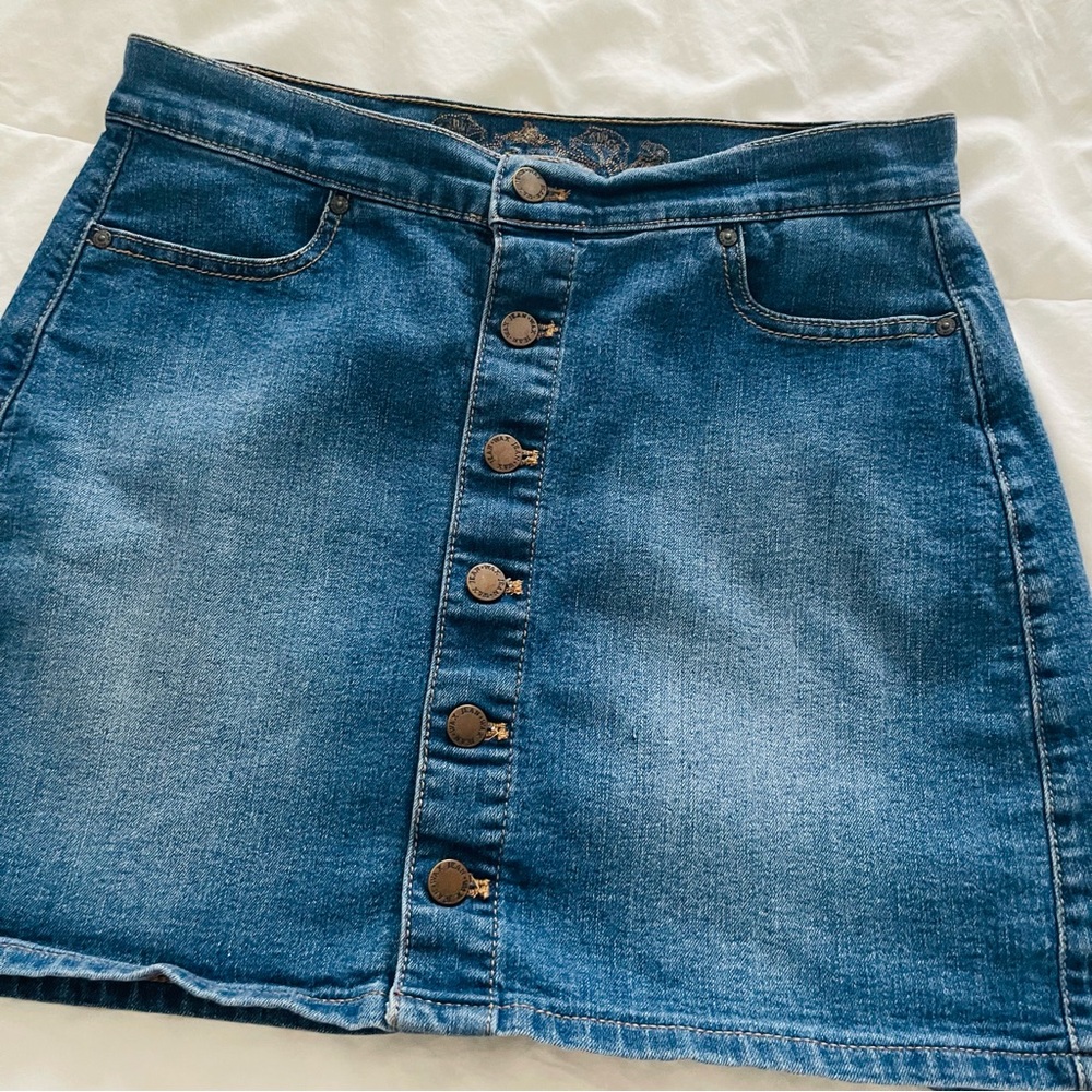 Wax Jean Blue Button-Up Mini Skirt